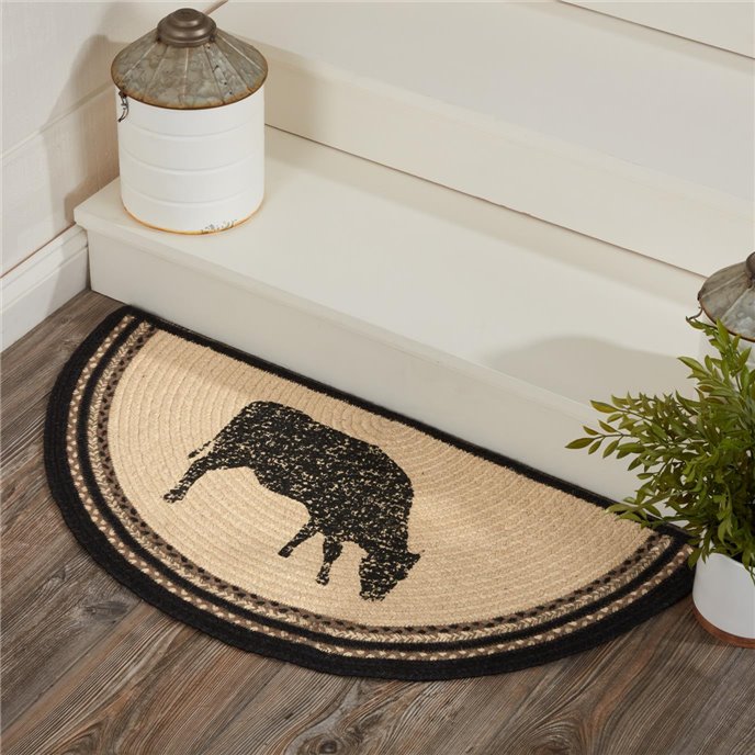 Sawyer Mill Charcoal Cow Jute Rug Half Circle 16.5x33 Thumbnail