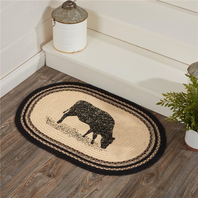 Sawyer Mill Charcoal Cow Jute Rug Oval 20x30 Thumbnail