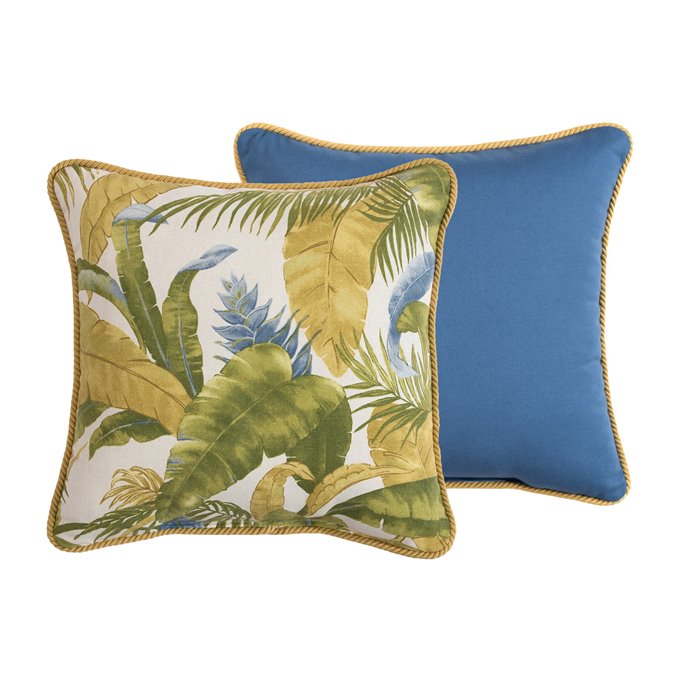 Cayman Stripe Square Pillow - Reverse Solid Blue Thumbnail