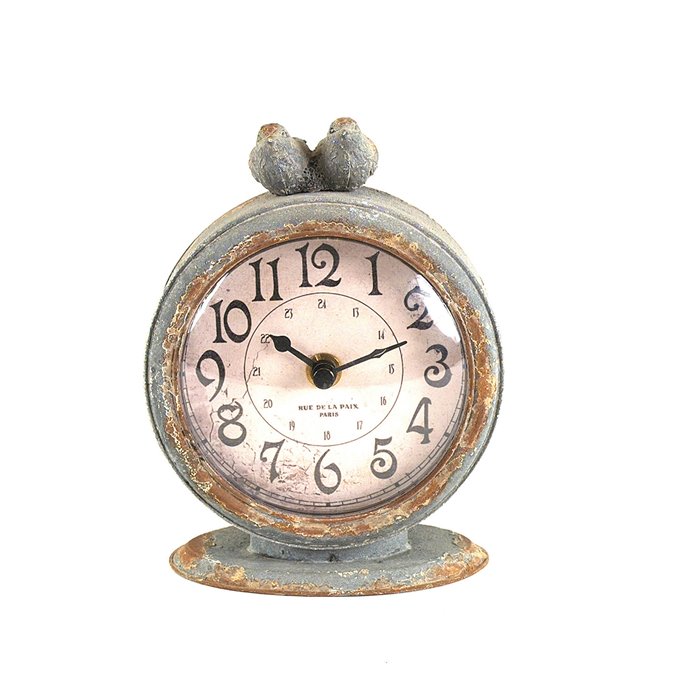 Grey Pewter Mantel Clock with Birds Thumbnail