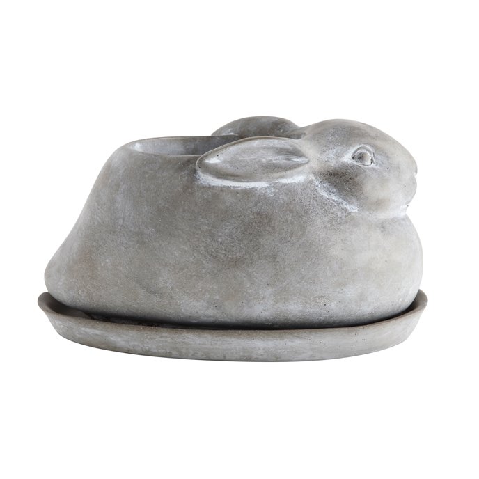 Cement Rabbit Planter with Saucer (Set of 2 Pieces) Thumbnail