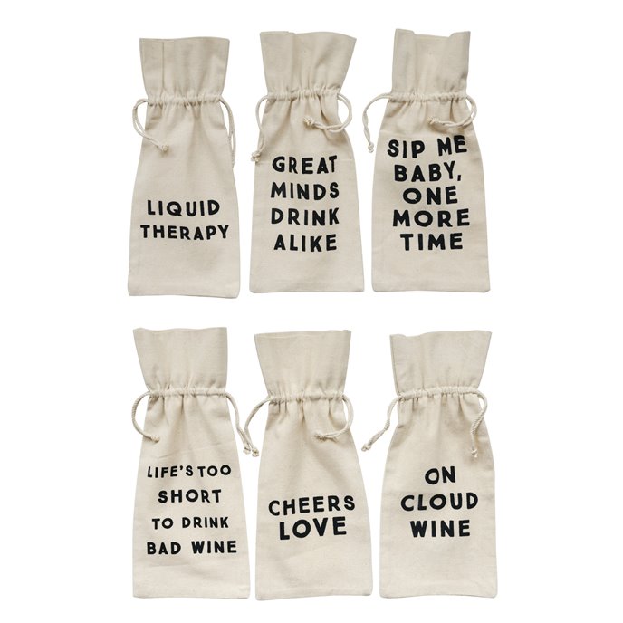Cotton Wine Bag with Saying (Set of 6 Designs/Sayings) Thumbnail