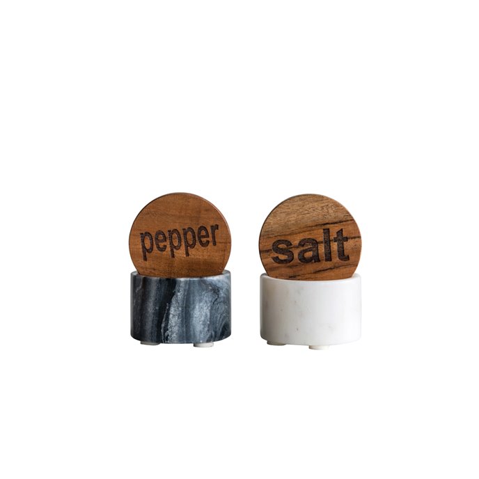 Black & White Marble Salt & Pepper Pots with Wood Lids (Set of 2 Styles) Thumbnail