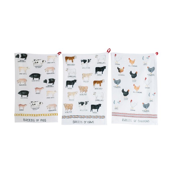Cotton Tea Towel with Farm Animal Image (Set of 3 Animal Designs) Thumbnail
