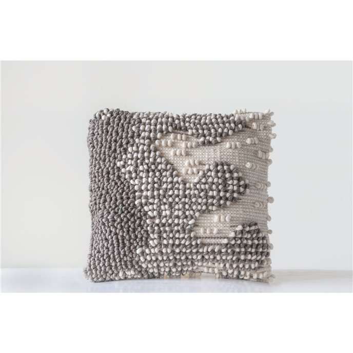 Hand Woven Grey & White Square Woven Wool Pillow Thumbnail