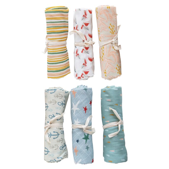 41-1/4" Square Cotton Printed Baby Swaddle, 6 Styles Thumbnail