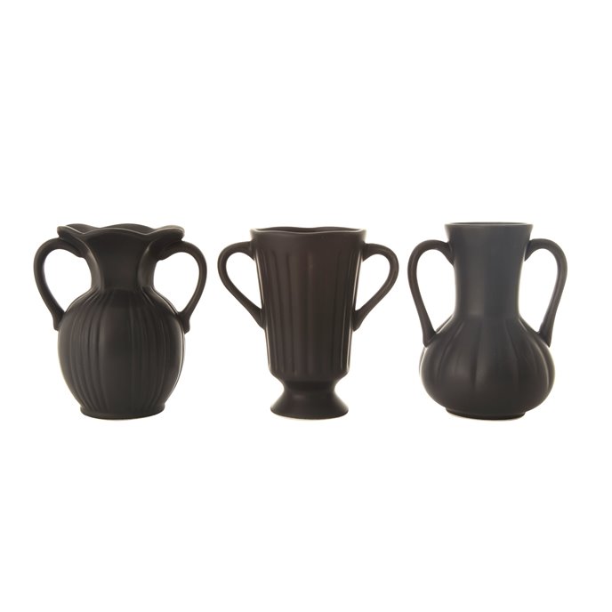 Matte Black Ceramic Vase with Handles (Set of 3 Designs) Thumbnail