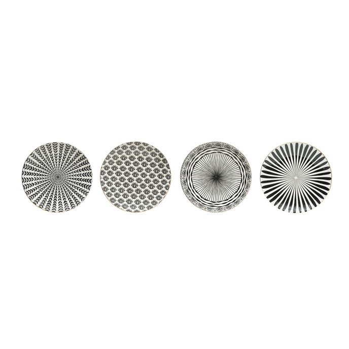 8" Round Black & White Stoneware Plate with Gold Electroplating (Set of 4 Patterns) Thumbnail