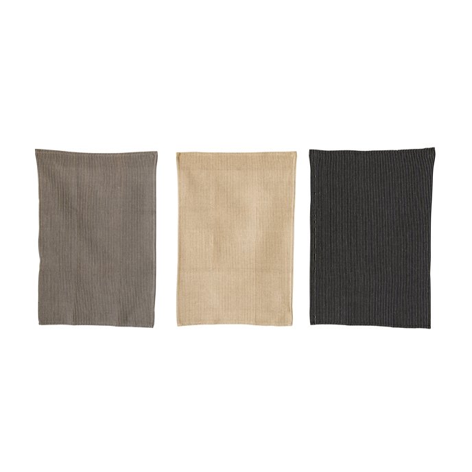 Black, Khaki & Grey Cotton Waffle Weave Tea Towels (Set of 3) Thumbnail