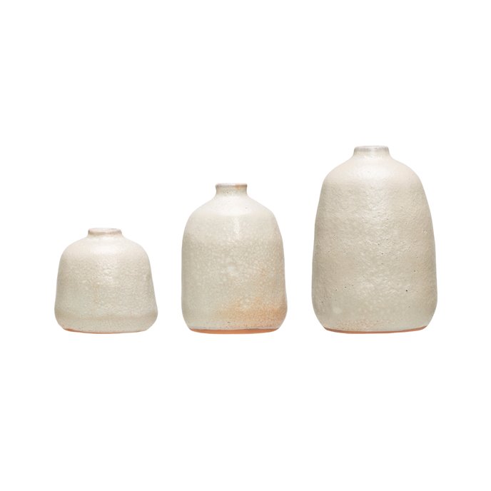 Light Grey Terracotta Vases with Pitted Sand Finishes (Set of 3 Sizes) Thumbnail