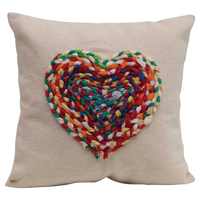 Appliqued Chindi Heart Square Cotton Pillow Thumbnail