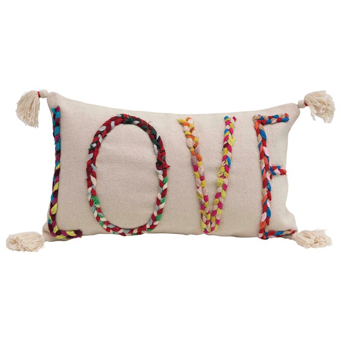 "Love" Chindi Appliqued Rectangle Cotton Pillow Thumbnail