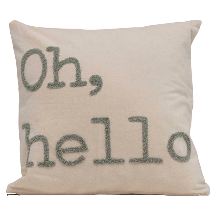 "Oh, hello" Embroidered Square Cotton Pillow Thumbnail
