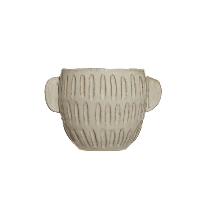 Embossed Stoneware Planter with Reactive Glaze Finish (Holds 7" Pot/Each one will vary) Thumbnail
