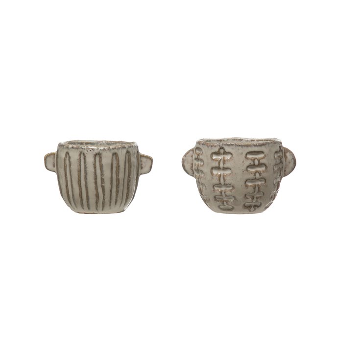 Embossed Stoneware Planter with Reactive Glaze Finish (Set of 2 Styles/Each one will vary) (Holds 2" Pot) Thumbnail