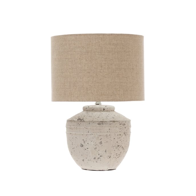 19.25 in Cement Table Lamp with Linen Shade by Creative Co-op