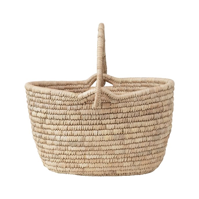 Hand-Woven Grass and Date Leaf Basket with Handle Thumbnail