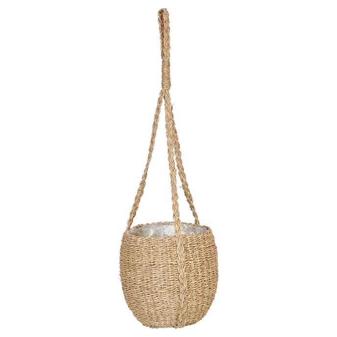 Handwoven Hanging Seagrass Basket Planter with Plastic Lining (Holds 7" Pot) Thumbnail