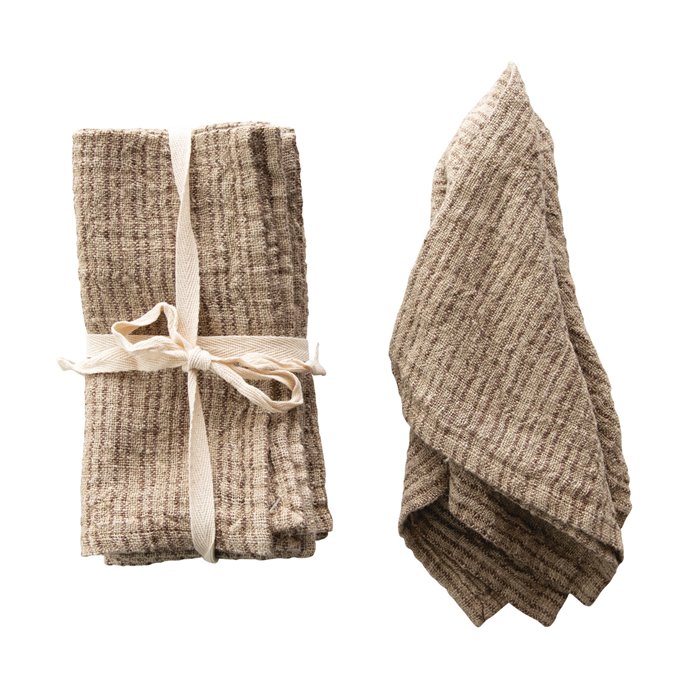 Brown Square Woven Striped Linen Napkin (Set of 4) Thumbnail
