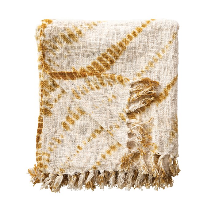 Tie-Dyed Mustard with Fringe Cotton Throw Thumbnail