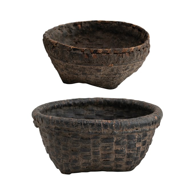 Found Decorative Cane Basket, Distressed Black (Each One Will Vary) Thumbnail