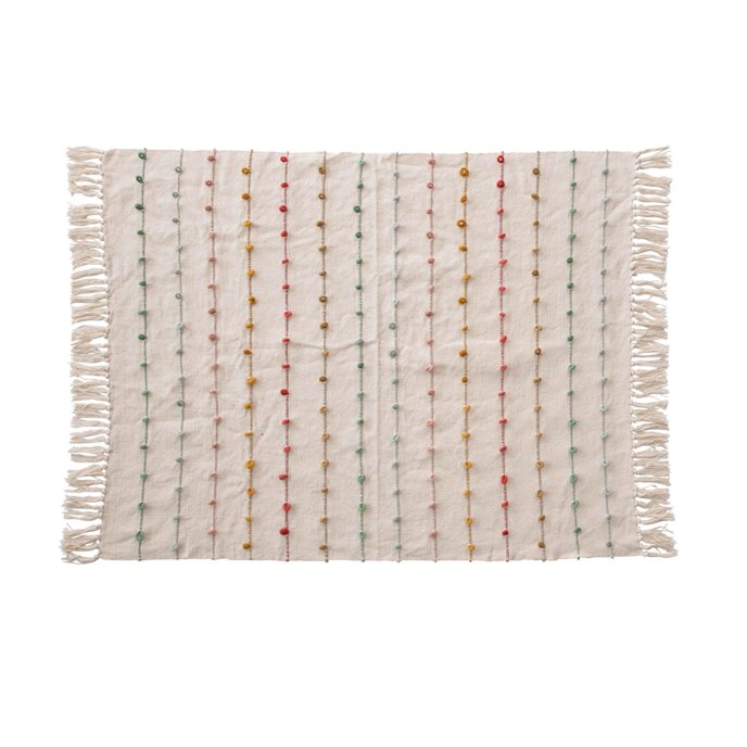 Cotton Knit Baby Blanket with Tassels & Multi Color Embroidery Loop Thumbnail