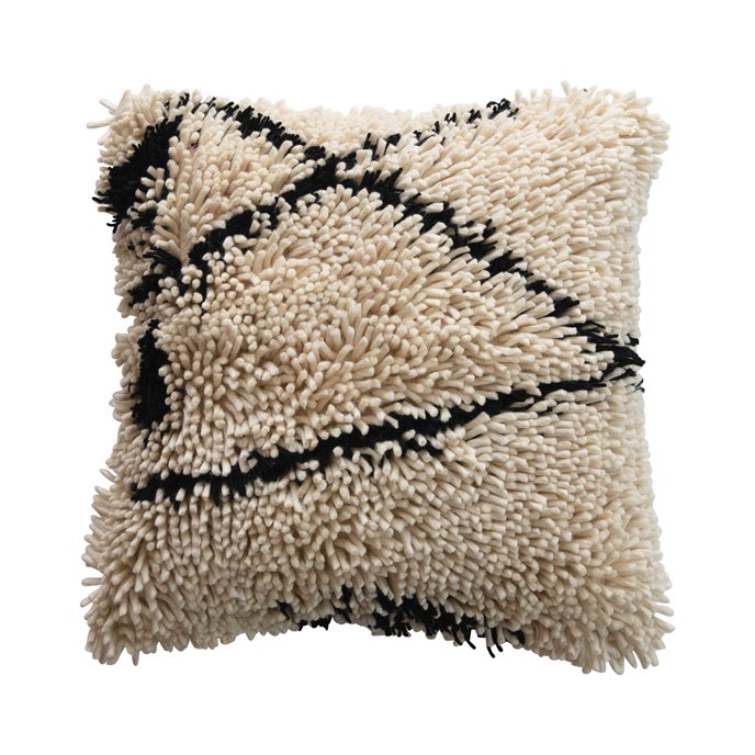 Woven Wool Shag Pillow, Black & Cream Color Thumbnail