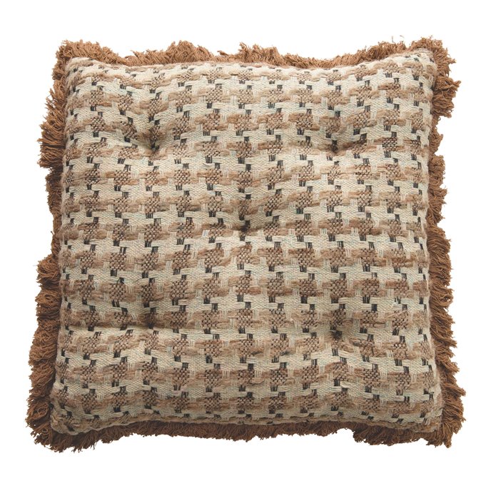 Woven Cotton Pillow with Eyelash Fringe, Multi Color Thumbnail