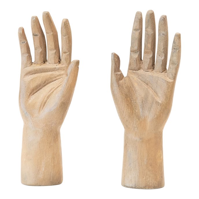 Hand-Carved Mango Wood Hands, Painted Finish, Set of 2 (Each One Will Vary) Thumbnail