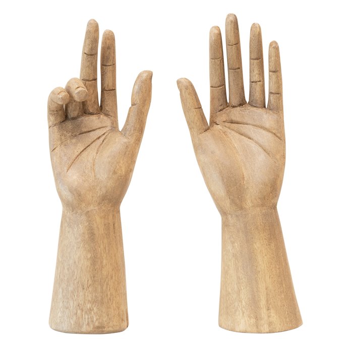 Hand-Carved Mango Wood Hands, Painted Finish, Set of 2 (Hangs or Sits) (Each One Will Vary) Thumbnail