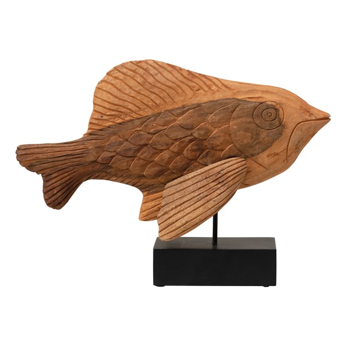 Hand-Carved Mango Wood Fish on Metal Stand (Each One Will Vary) Thumbnail