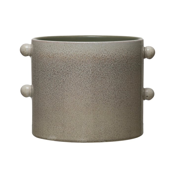 Stoneware Planter, Cream Reactive Glaze (Each One Will Vary) (Holds 7" Pot) Thumbnail