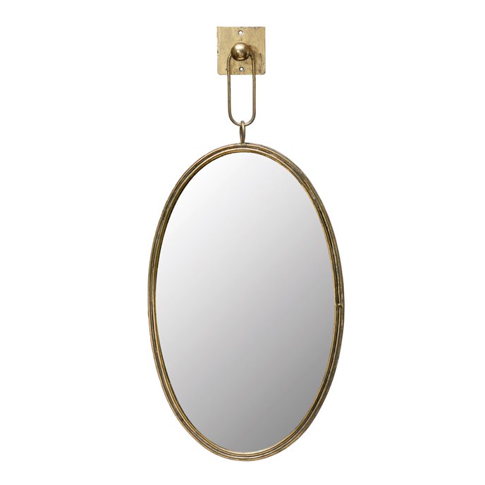 Oval Metal Framed Wall Mirror with Bracket, Antique Gold Finish, Set of 2 Thumbnail