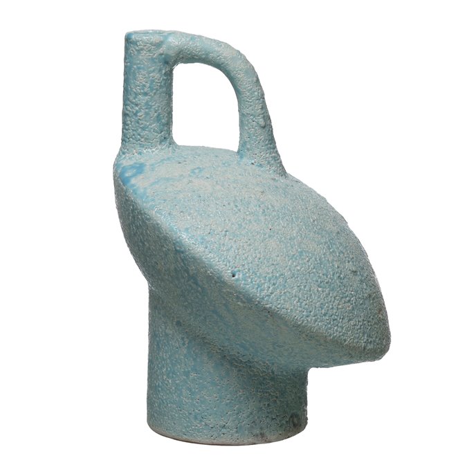 Terra-cotta Vase with Handle, Volcano Finish, Aqua (Each One Will Vary) Thumbnail
