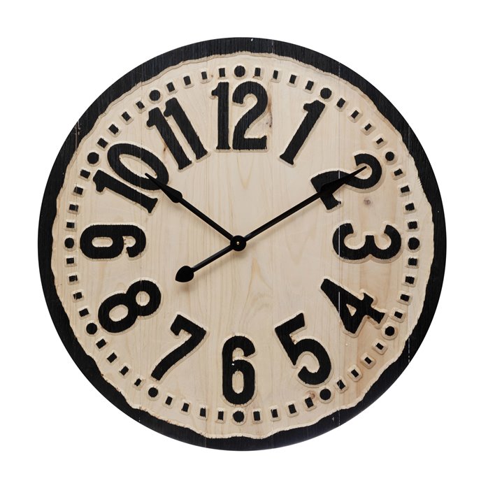 Wood Laser Cut Wall Clock, Natural & Black (Requires 1 AA Battery) Thumbnail