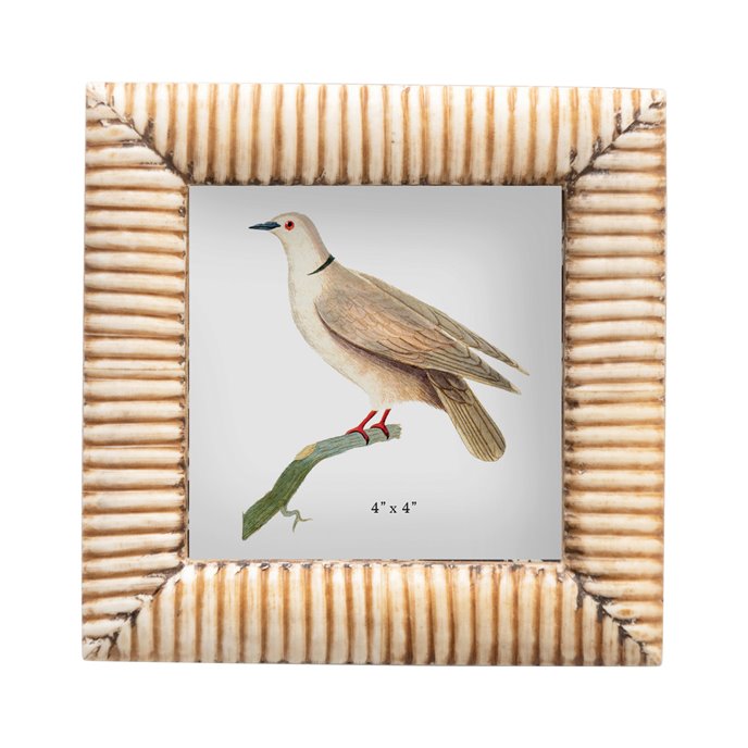 Hand-Carved Bone & MDF Photo Frame with Ribbed Pattern, Natural (Holds 4" x 4" Photo) Thumbnail