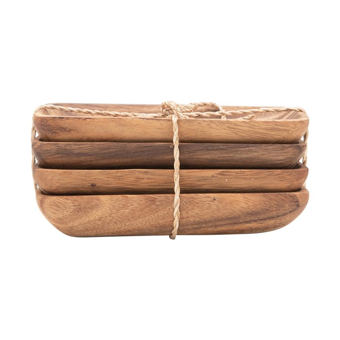 Acacia Wood Trays with Seagrass Tie, Set of 4 Thumbnail