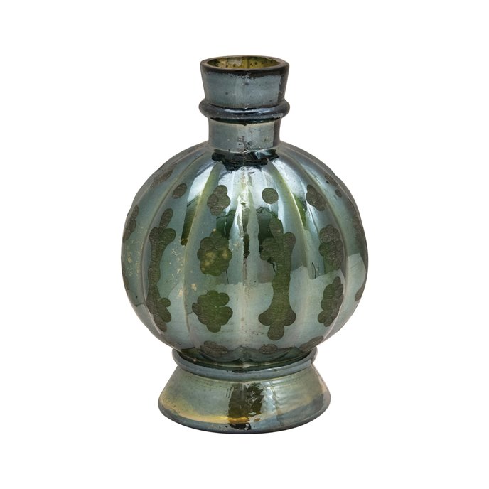Embossed Glass Vase, Green Iridescent Finish Thumbnail