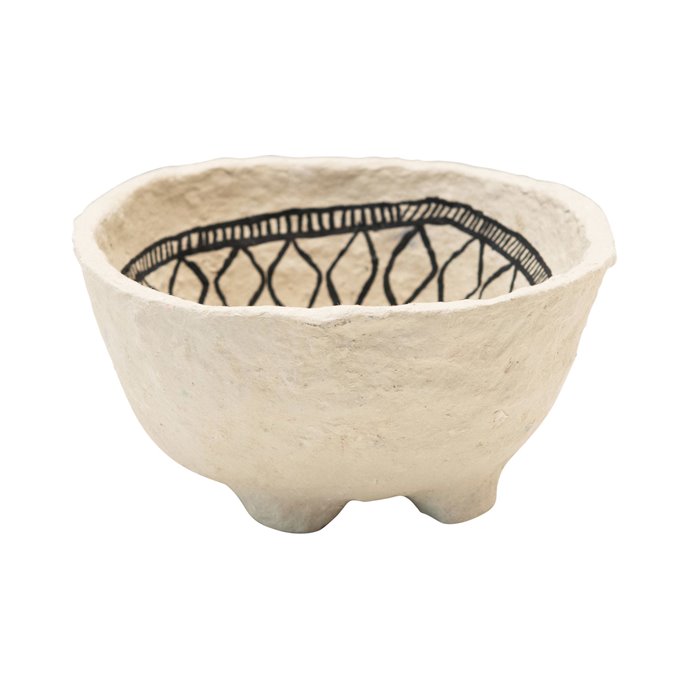 Decorative Hand-Painted Paper Mache Bowl with Black Pattern Thumbnail
