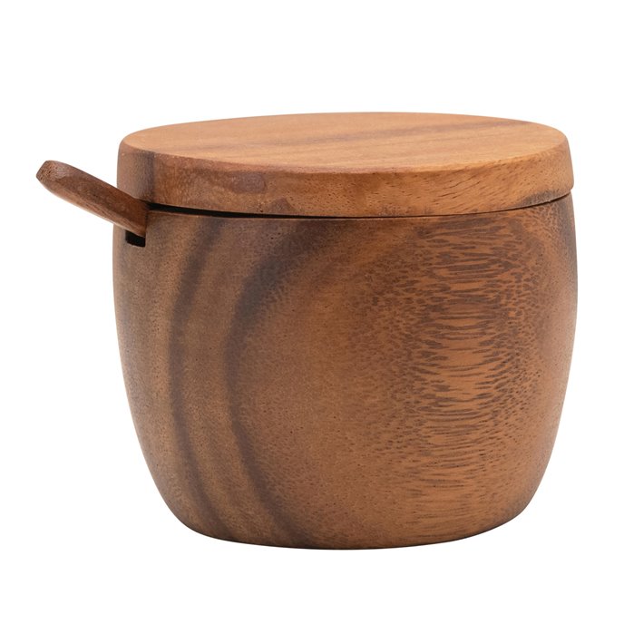 Acacia Wood Covered Jar with Spoon, Set of 2 Thumbnail