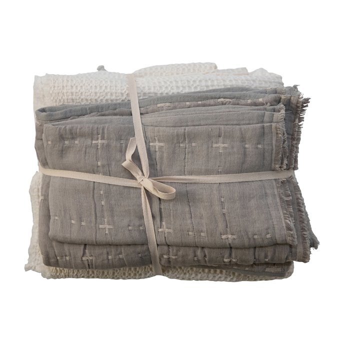 Cotton Waffle Weave Bed Cover with 2 Stitched King Shams, King, White & Grey, Set of 3 Thumbnail