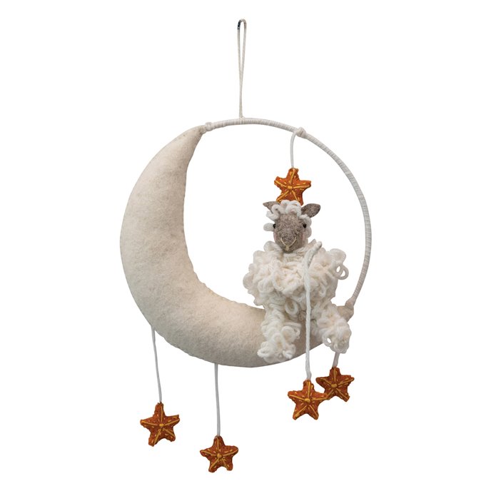 Wool Moon & Stars Mobile/Wall Hanging with Sheep, Cream & Yellow Thumbnail