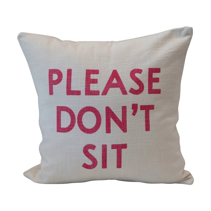 Cotton Slub Pillow "Please Don’t Sit", Pink & White Thumbnail