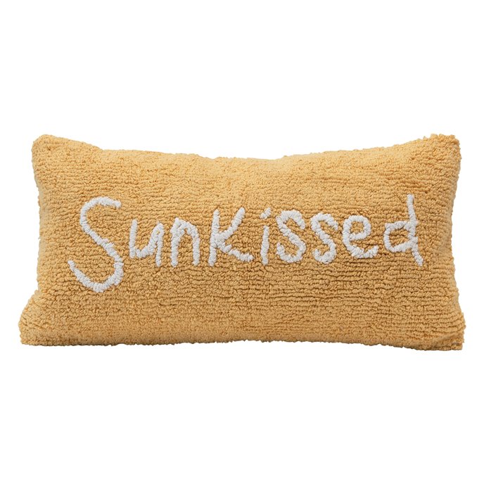 Cotton Punch Hook Lumbar Pillow "Sun kissed", Yellow & White Thumbnail