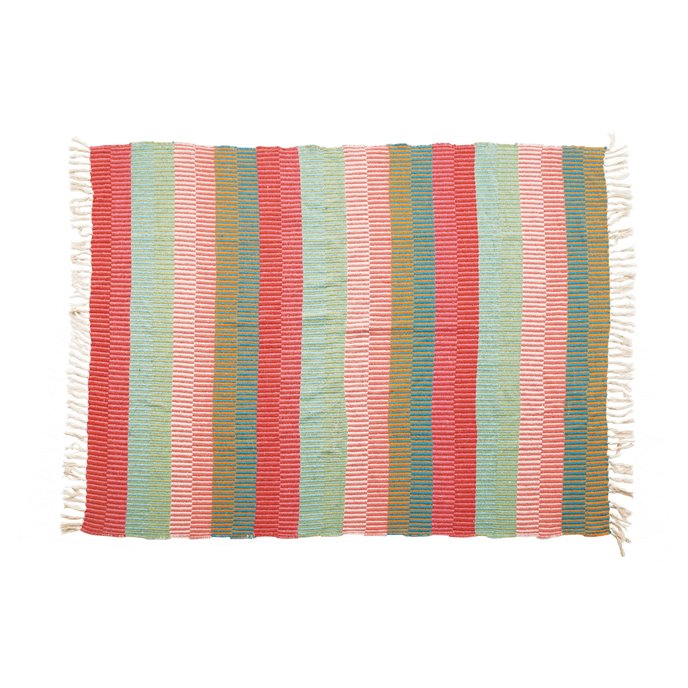 Woven Recycled Cotton Blend Striped Throw with Tassels, Multi Color Thumbnail