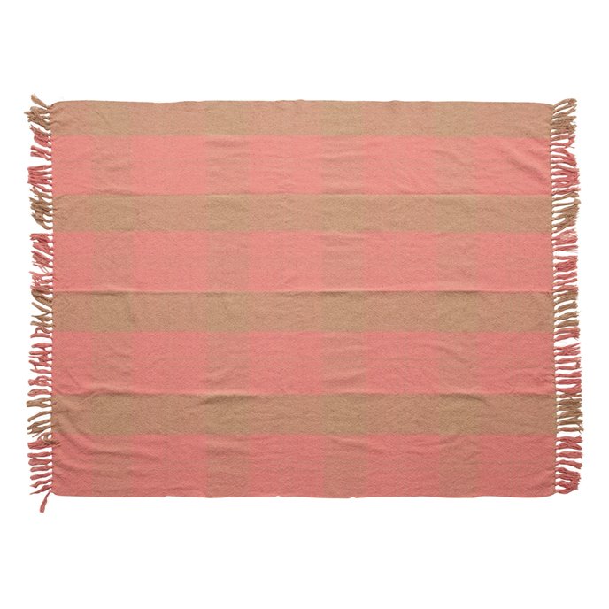 Woven Recycled Cotton Blend Plaid Throw, Pink & Tan Color Thumbnail