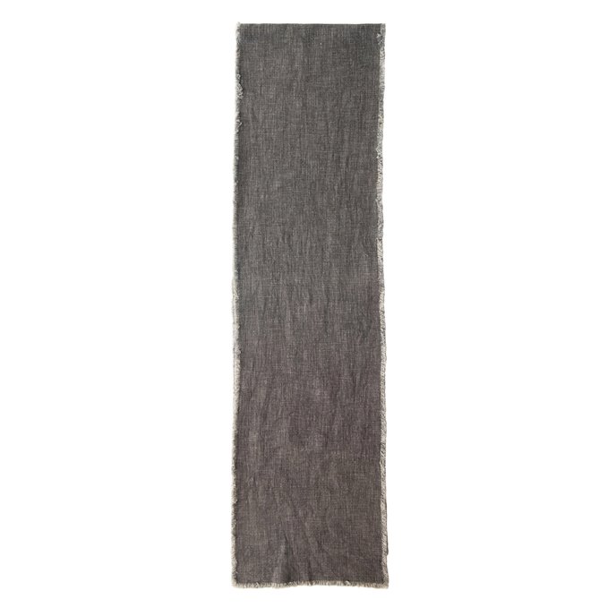 Linen Blend Table Runner with Frayed Edges, Grey Color Thumbnail