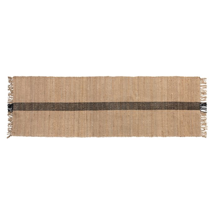 Jute & Cotton Floor Runner with Black Woven Stripe, Natural Thumbnail