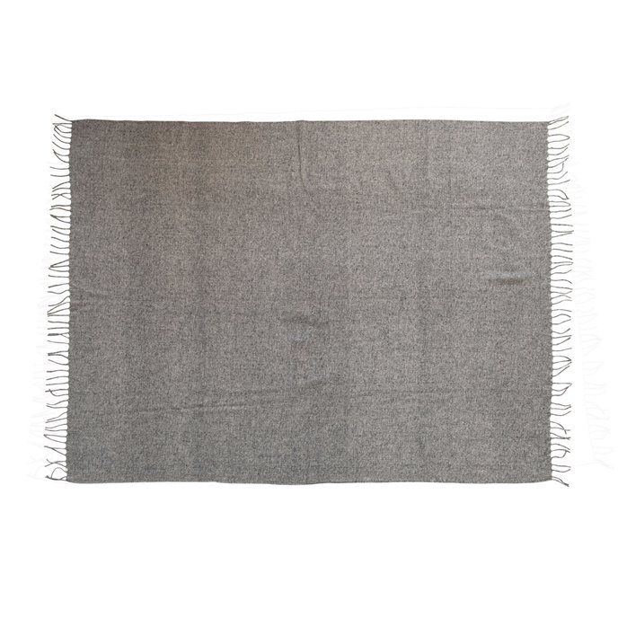 Wool Blend Throw with Fringe, Grey Thumbnail