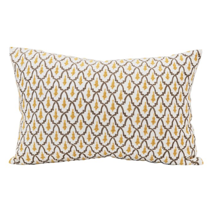 Embroidered Linen & Cotton Lumbar Pillow, Multi Color © Thumbnail